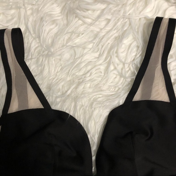 Victoria’s Secret Large Unlined Plunge Bra Black Satin with Nude Mesh Wi… - Picture 4 of 9